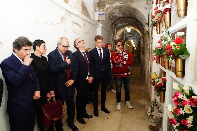 I loculi dei calciatori nel sotterraneo sotto l’Arcata al Monumentale durante la celebrazione del 4 maggio dello scorso anno