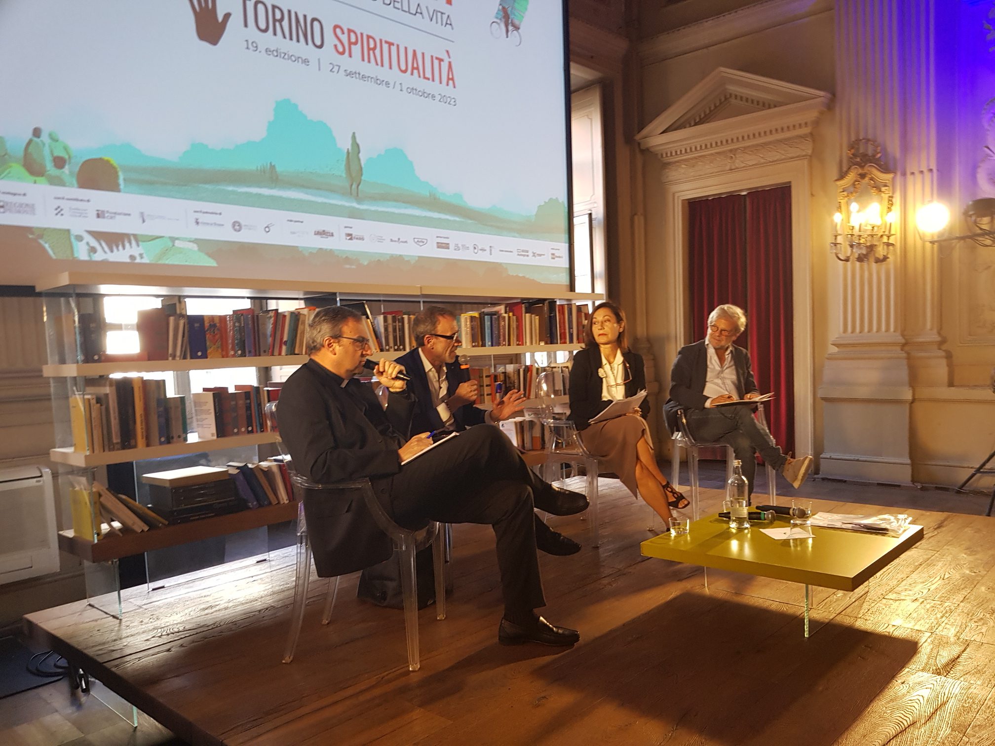 Torino Spiritualità – da sx don Andrea Ciucci, Diego Castagno, Maria Giovanna Musso e Sergio Bellucci